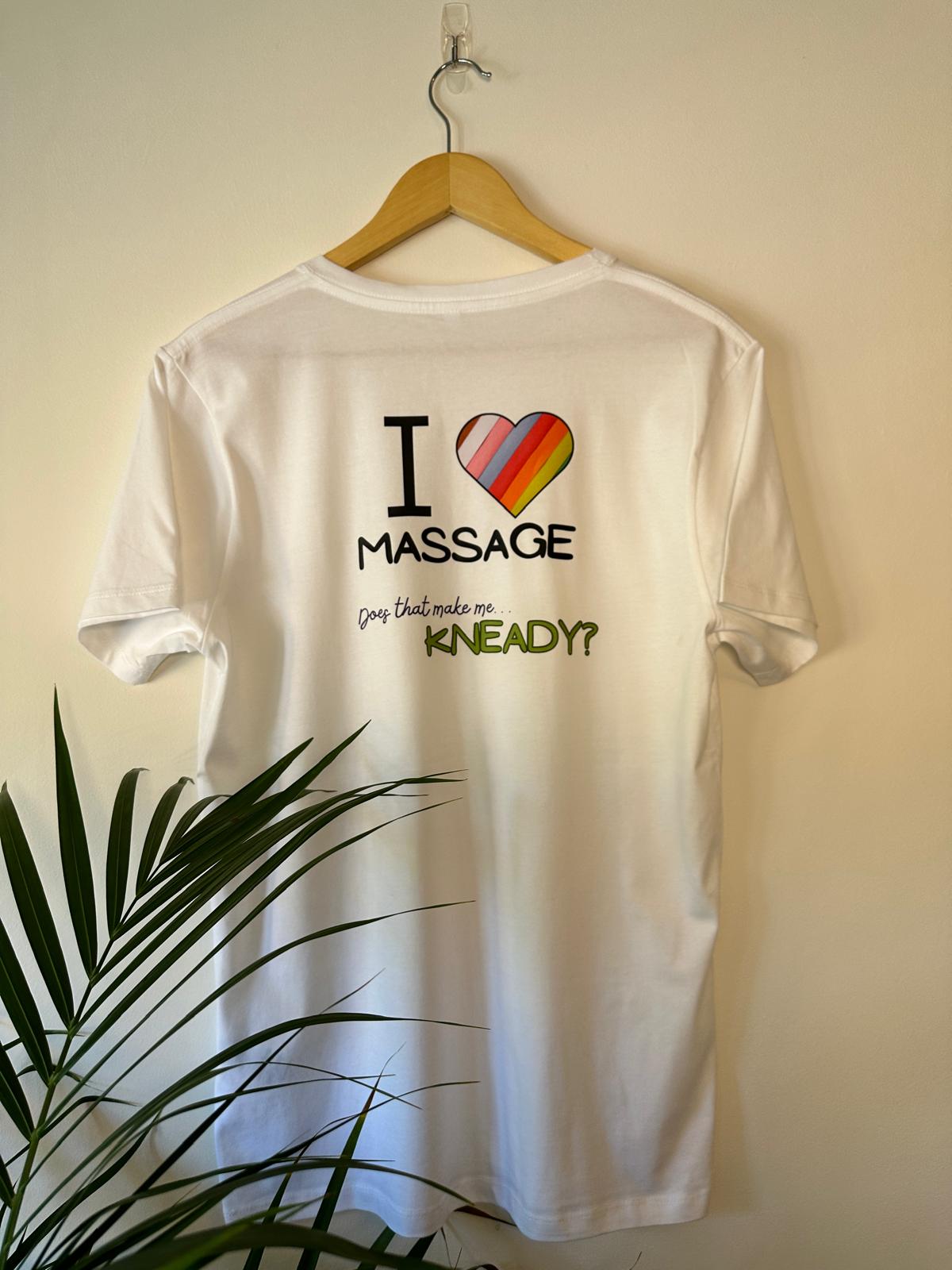 'I love massage does that make me kneady' Unisex T-shirt (White)